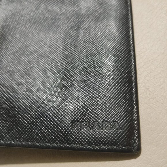 Prada Wallet Milano Black Leather Vinyl Long Metal Zipper Card Slots Pockets - Picture 2 of 15